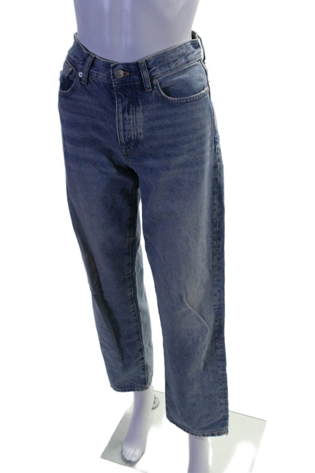 Pantalones de mezclilla Madewell para mujer de algodón con botones tiro bajo pierna recta azul talla 24 EUR Foto 2 de 4