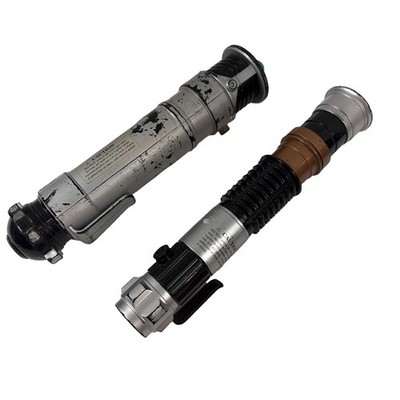 2 Star Wars Obi-Wan Kenobi Basic Light Saber Lot 2002 & 2010 Hasbro Blue Green