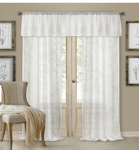 ELERENE ADDISON SHEER EMBROIDERY EDGES CURTAIN PANEL WHITE 52" x 95”NEW