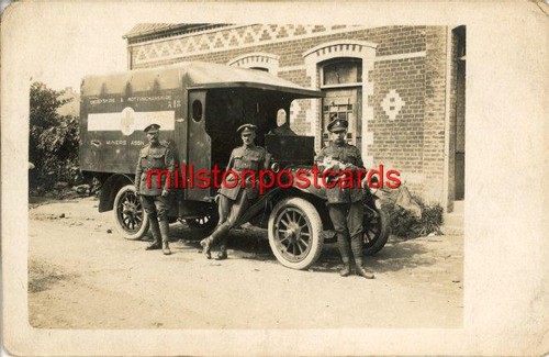 ECHTFOTO POSTKARTE DERBYSHIRE & NOTTINGHAMSHIRE KOHLEBERGLEUTE KONVOI KRANKENWAGEN