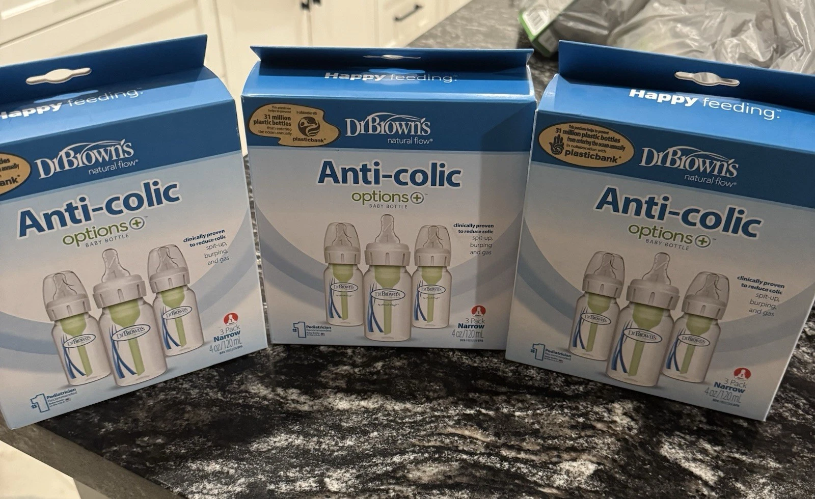 Dr. Brown’s Anti-Colic 4 Oz. Baby Bottles. 3 Pack Narrow 0m+ (Lot Of 3)