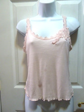Victoria's Secret Vintage Cotton Camisole Tank Top w/Lace, Pearls, Applique, M