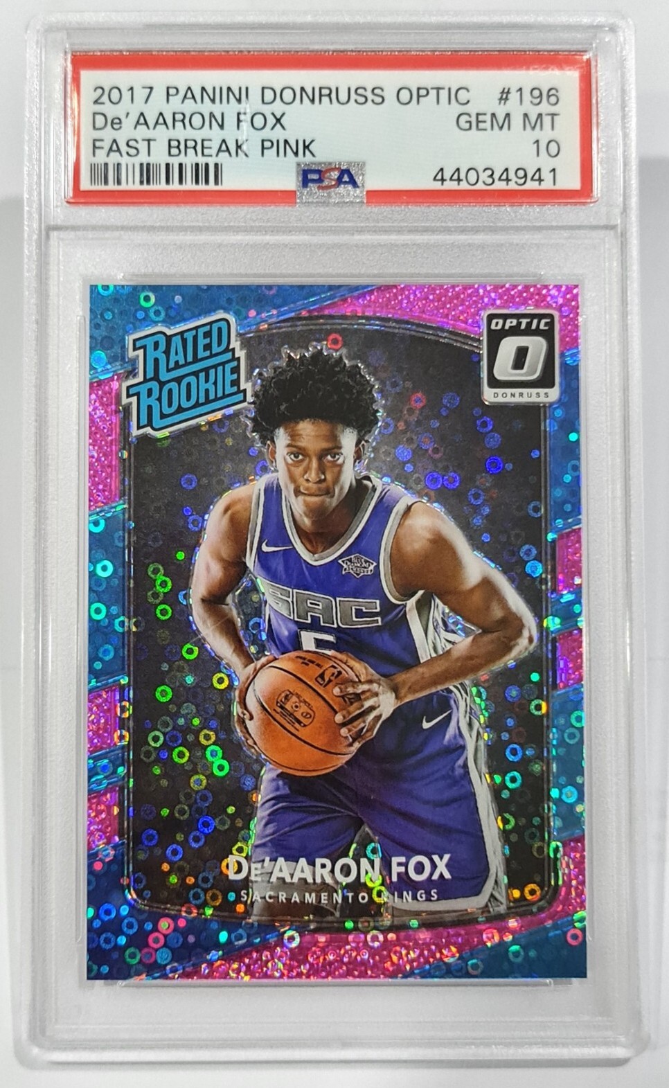 2017-18 Optic Fast Break De'Aaron Fox Pink Holo Disco RC Rookie /20 PSA 10 Gem