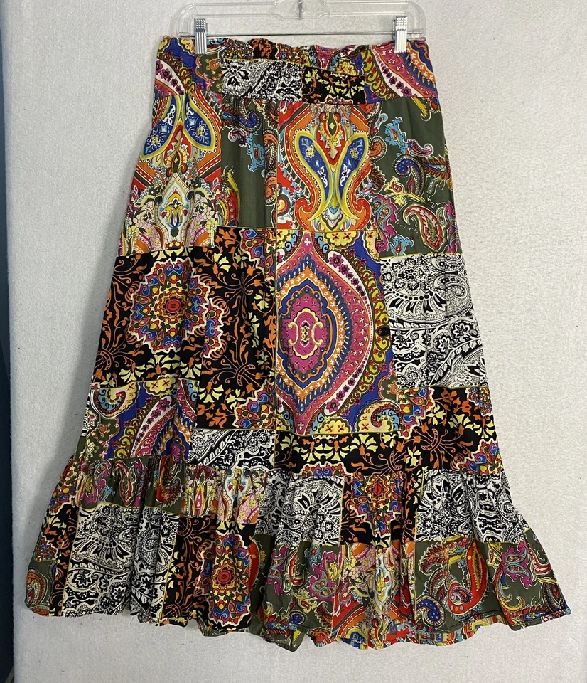 VTG 90s patchwork hippie maxi skirt multicolor boho XL 30 WET SEAL Juniors - Image 3 of 4