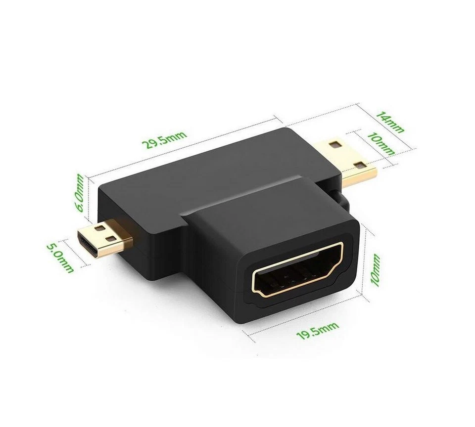 3 in 1 HDMI Female to Mini + Micro HDMI Male Adapter Connector Gold Plated HD AU - Image 2 of 4