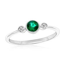 Sterling Silver, Lab-Grown Emerald & Natural Diamond Ring