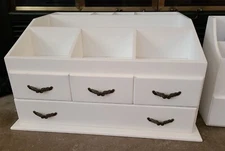 White Wood (2) Cosmetics Makeup Beauty Accessories Storage Racks w/Drawers 