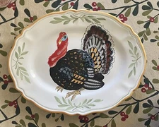Hand Painted Deruta Italy Ceramic Turkey 15" Oval Plate Or Platter Thanksgiving