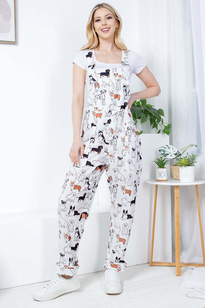 Dog Print Overall Jumpsuit Bib Colorful Comfy Casual Pet Puppy Corduroy ...