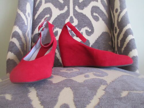 Johnston & Murphy Red Suede Tracey Wedge Pump w/Ankle Strap New 8.5M