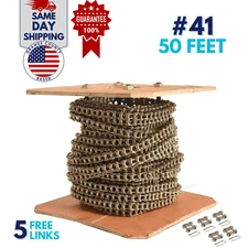 #41NP Nickel Plated Roller Chain 50 Feet with 5 Connecting Links Anti-Corrosion