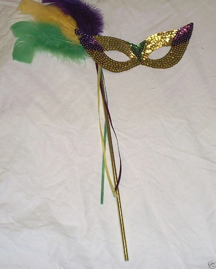 Sequin Gold Feather Mask and Stick Mardi Gras Masquerade Party - Image 4 of 4