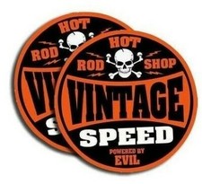 Vintage Speed Decals Powered By Evil Hot Rod Shop Stickers Orange 4 Pack 2 764