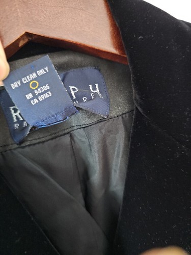 RALPH RALPH LAUREN Womens Velvet Double Breast Blazer Jacket Size 4 Black Gold - Picture 7 of 7