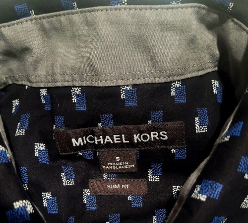 Michael Kors Slim Fit BLACK & Blue Graphic Short Sleeve Button Dress Shirt Small - Picture 9 of 11