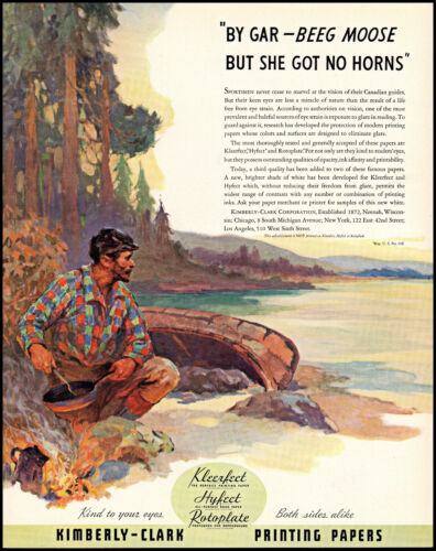 1938 Canadian Sportsman lake canoe camp Kleerfect paper vintage art print ad XL4