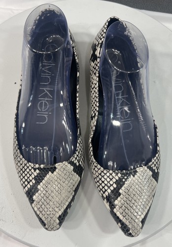 Calvin Klein Emerin Pointed Toe Flat Shoes Snake Print Black White Women SZ 8.5 - Picture 10 of 21