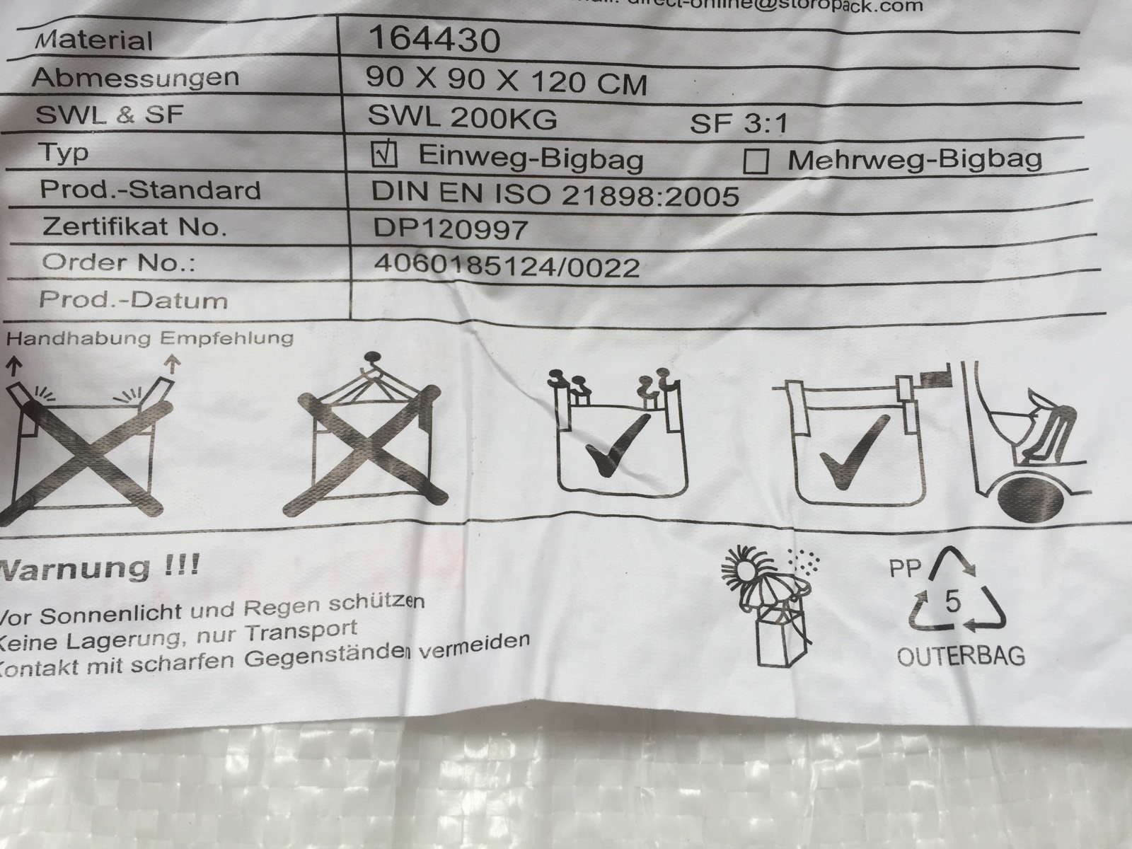 KMF Gewebesack MiWo 1m³ 140x220 Cm Lagerung Transport KMF BIG BAG Mineralwolle Sack MiWo Glaswolle Faserstaub Mineralfaserabfälle 90x90x120cm MiWo Sack 140x220 Cm Transport Lagerung