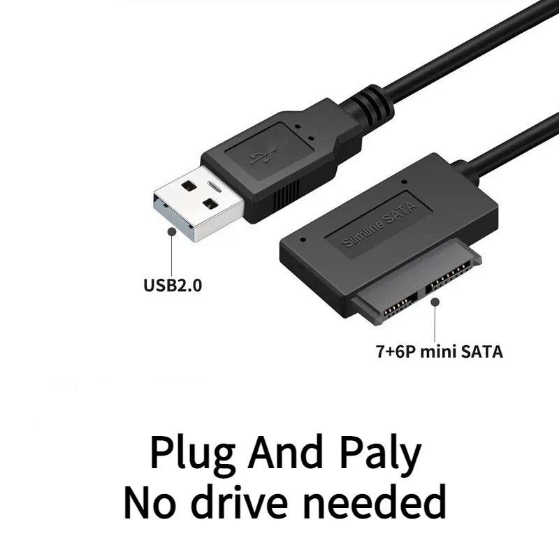 USB 2.0 to Slimline SATA 7+6 13pin Laptop CD DVD Rom Optical Drive Adapter Cable - Image 2 of 4