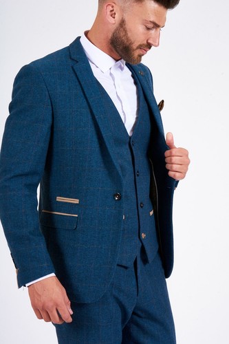 Da Uomo Designer Marc Darcy Stile Vintage Blu Tweed Blazer | eBay