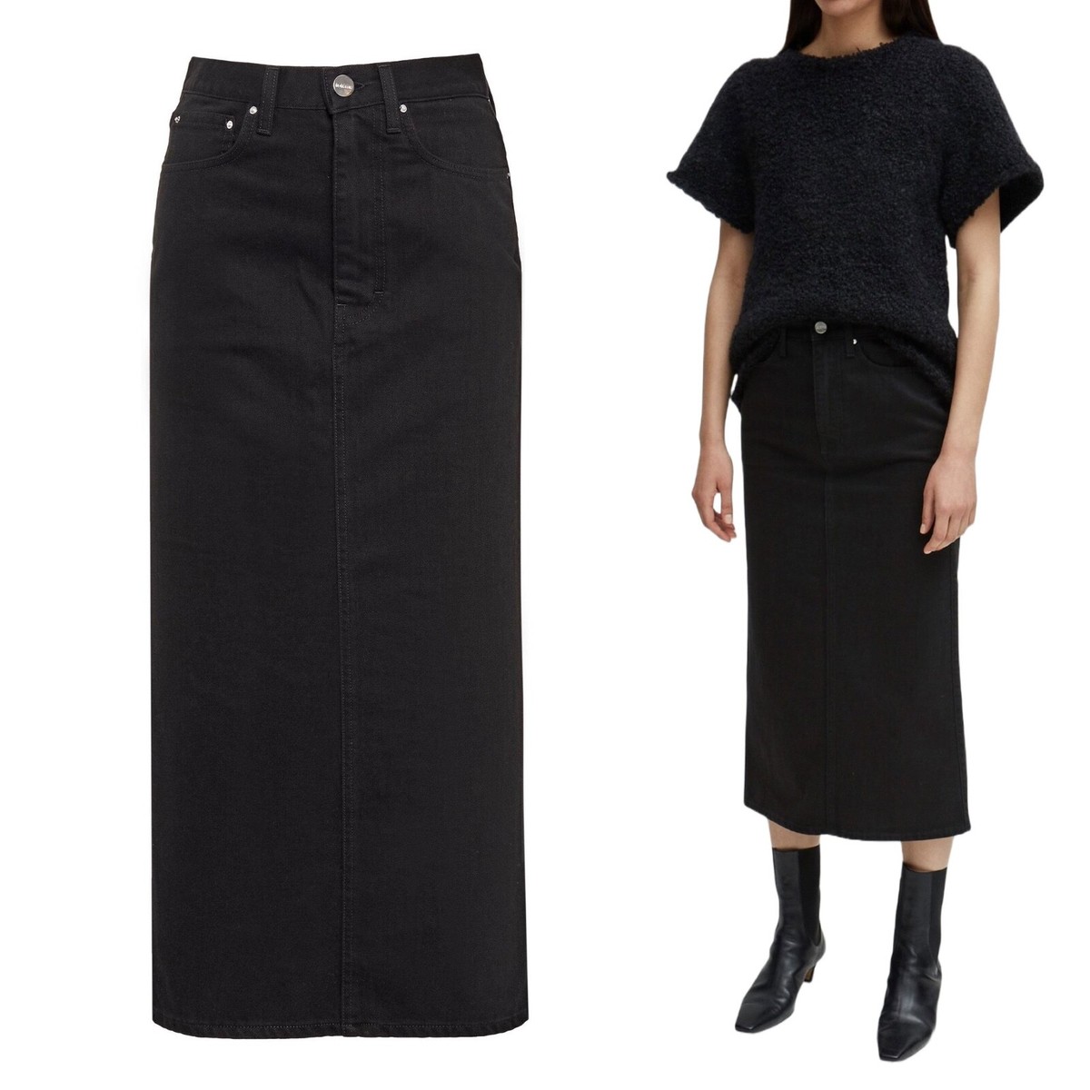 TOTEME Bitti Midi Denim Skirt in Black Rinse Size XS | eBay