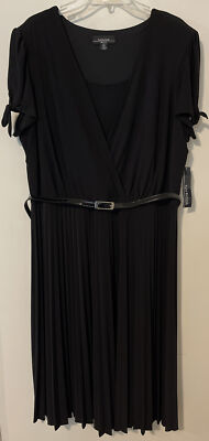 RM Richards Womens 20W Black Vneck Short-Sleeved Long Dress NWT! M1166