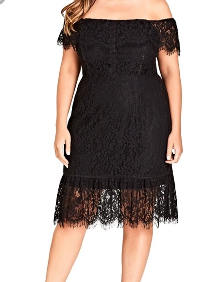 CITY CHIC DEVOTION OFF THE SHOULDER LACE BLACK DRESS sz XL /22 W