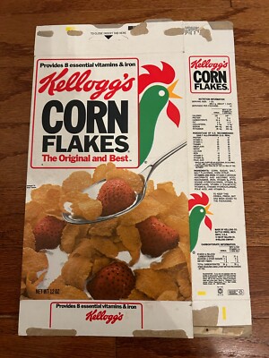 1990 Vintage {Kellogg's} ''CORN FLAKES'' {OAT BRAN COUPON} Cereal Box, Rare!