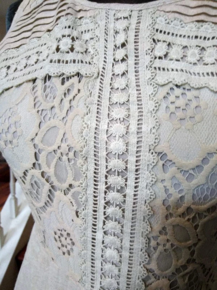 Esley женщин платье без рукавов крючком/кружево с белый лен/хлопок с подкладкой Med. - Изображение 3 из 4