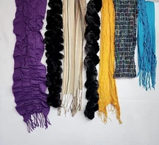 Scarves lot multicolor mixed preowned fur knit fringe coil stretch ones etc.