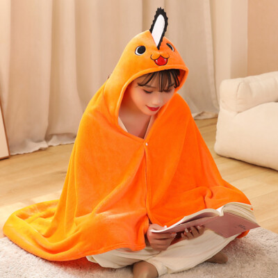 Anime Chainsaw Man Pochita Cosplay Cloak Cape Orange Flannel