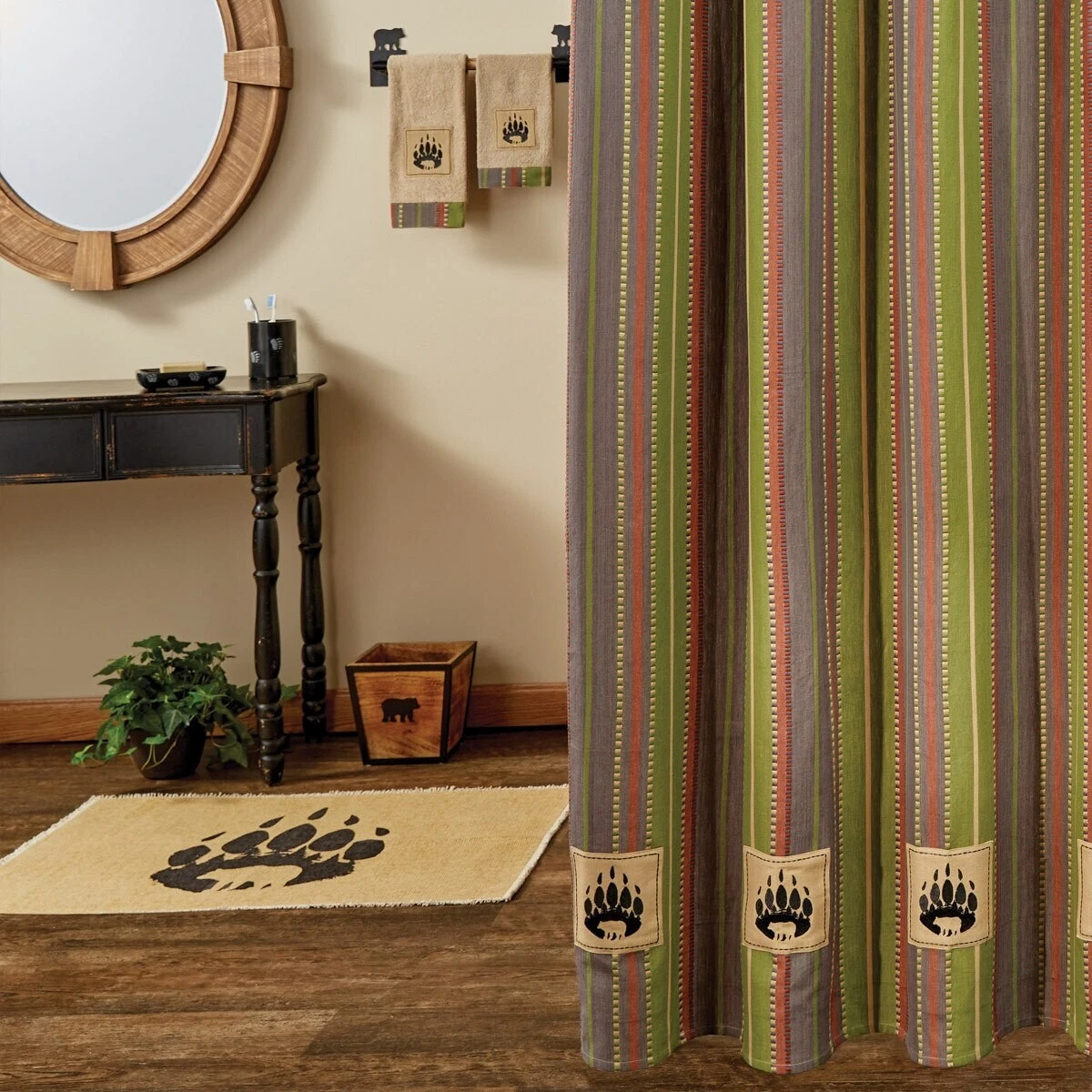 Park Designs Shenandoah Stripe Bear Patch Shower Curtain - Thumbnail 4