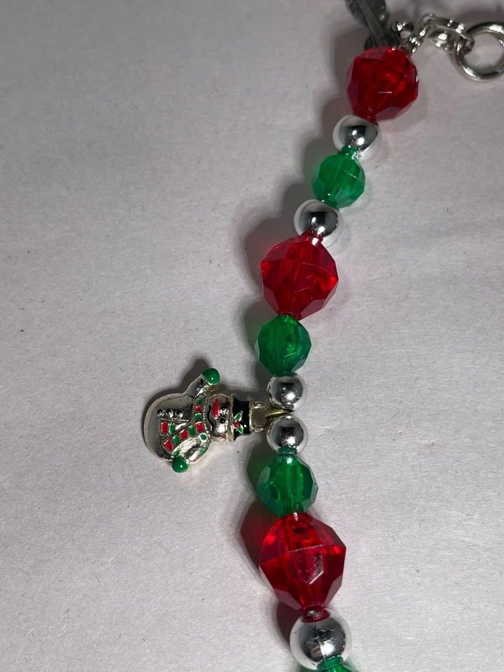 Christmas Dog Necklace Handmade Red & Green Beads with Holiday Charms Gift - Image 4 of 4