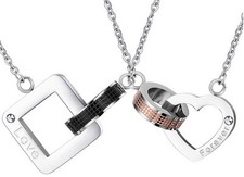 Husband Wife Couple Stainless Steel Necklace Pendant forever love Heart Bling