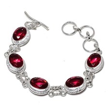 Red Garnet Gemstone Handmade 925 Sterling Silver Jewelry Bracelet Size 7-8"