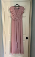 ASOS TFNC Bridesmaid Flutter Sleeve Ruffle Detail Maxi Dress in Blush