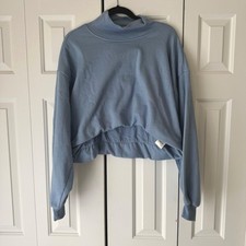 Pilcro Anthropologie Blue Mock Neck Cropped Bubble Hem Sweatshirt OB1920203