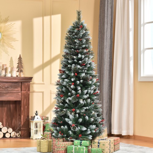 HOMCOM Albero di Natale Innevato 180cm con Bacche Rosse Base Rimovibile 539 Rami - Foto 3 di 10