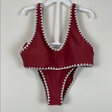NWT Cupshe Bikini Women  s Small Red White Stitching