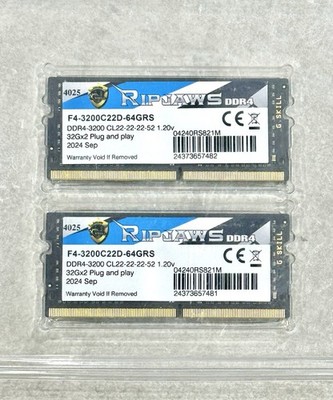 G.SKILL 64GB (2×32GB) DDR4-3200 SODIMM Laptop RAM Ripjaws F4-3200C22D-64GRS