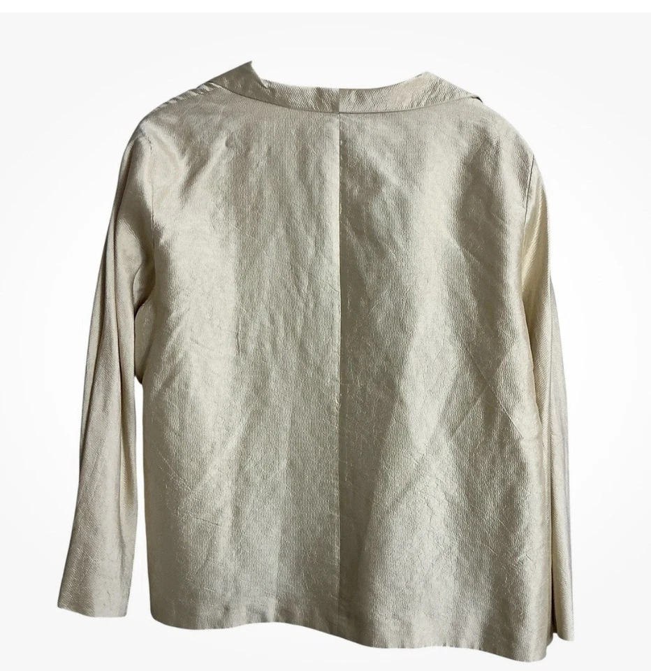 Chaqueta ondulada de seda Eileen Fisher XL frente abierto beige carrera minimalista Foto 2 de 4