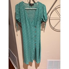 Lulu's Green Printed Button-Front Wrap Midi Dress Size S