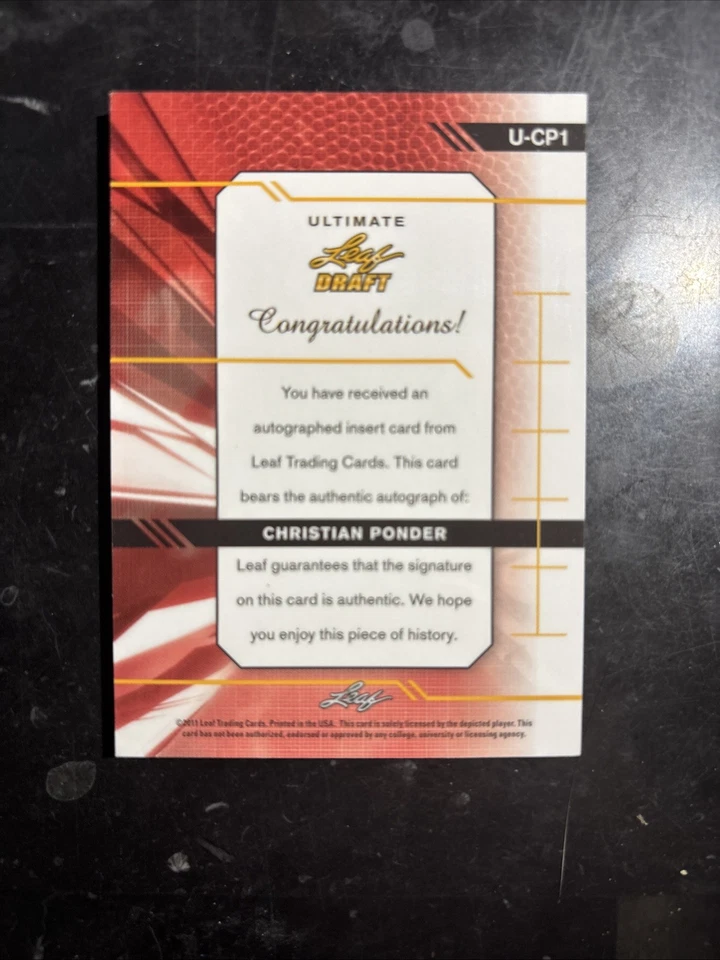 Christian Ponder Ultimate Leaf Draft SSP  # 4/5 Autograph - Image 2 of 2