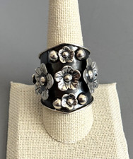 Mexico TAXCO Creations Sterling Silver 3D Flowers Floral Band Ring 9  HEAVY 17g