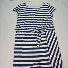 Chicos Blue White Striped Tie Front Knit Maxi Dress Size 2 Large Nautical Slit
