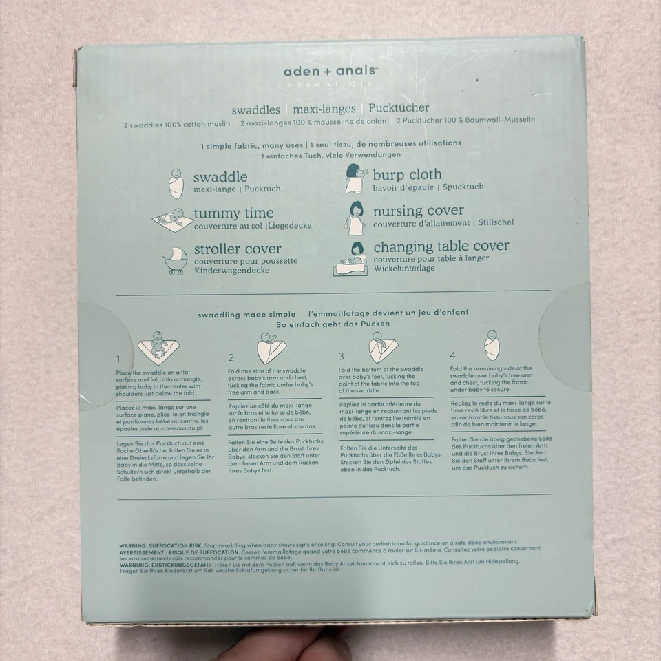 Aden + Anais婴儿安全毯16x16英寸白色大象狮子动物园棉薄纱 — 第 4/4 张图片