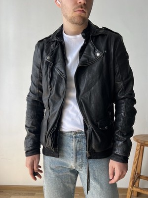 Tigha Men s Leather Black Biker Jacket size M