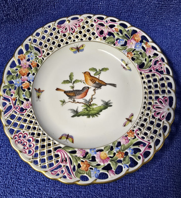 Herend Hungary Porcelain Rothschild Bird 8434 Reticulated Pierced Plate 9½ inch
