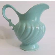 Franciscan Ware Pitcher Aqua Blue Swirl Embossed Pedestal Base Ceramic 7"