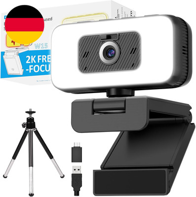 Danyesth 2K Webcam Mit Mikrofon Und Abdeckung   USB PC Kamera Mit Licht, Zoom, F